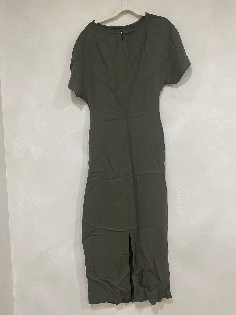 Reiss Etta Rib Detail Drape Dress Midi Olive Khaki Green Size 0 NWOT - Picture 4 of 7